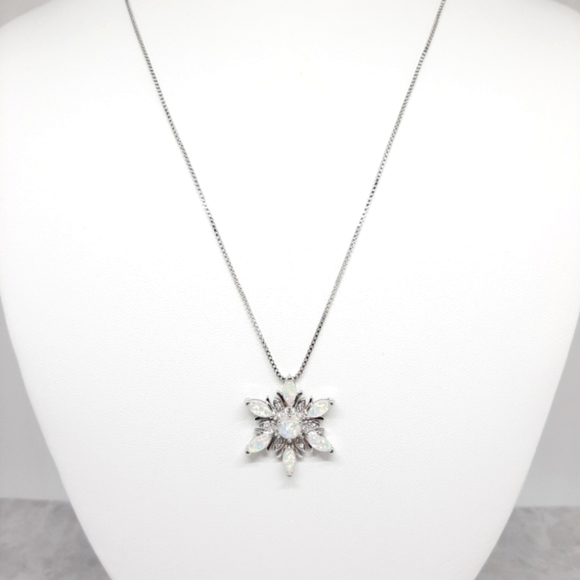 Opal Snowflake Necklace Sterling chain - Picture 2 of 5